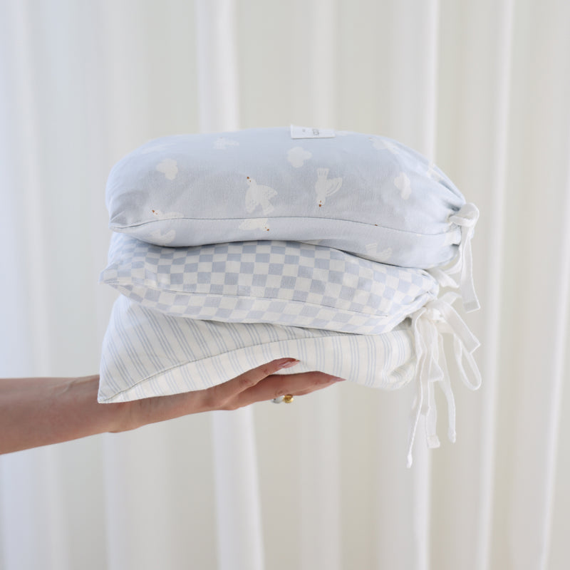 Fitted Cot Sheet - Sky Blue Grid