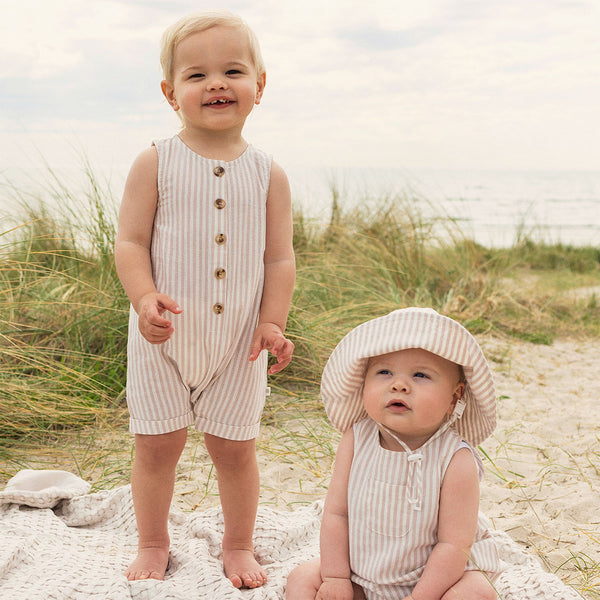 Slouchy Sleeveless Shortall - Sandstone Stripe