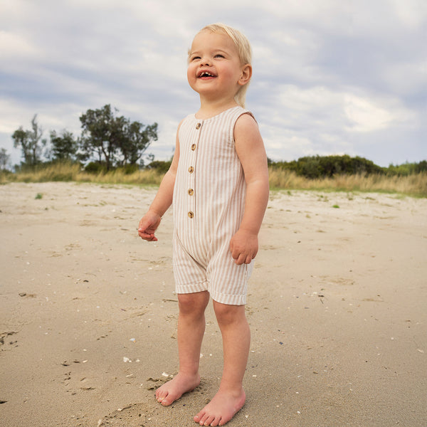 Slouchy Sleeveless Shortall - Sandstone Stripe