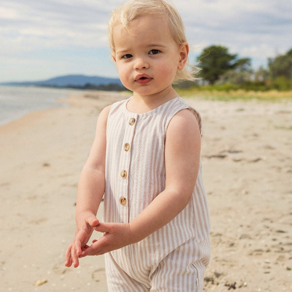 Slouchy Sleeveless Shortall - Sandstone Stripe