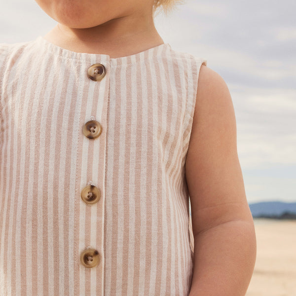 Slouchy Sleeveless Shortall - Sandstone Stripe