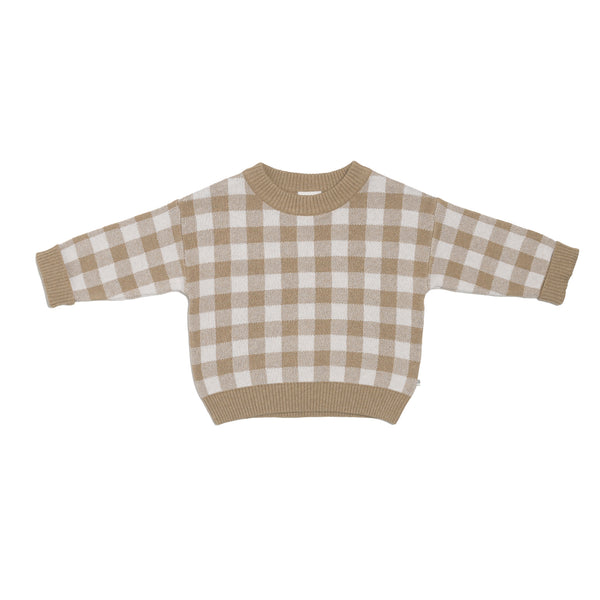 Jacquard Knit Jumper - Neutral Gingham