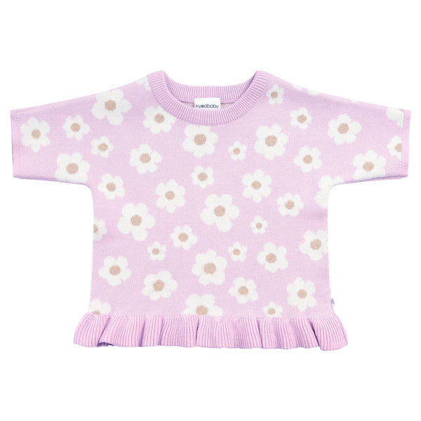 Jacquard Knit Frill Tee - Orchid Bloom