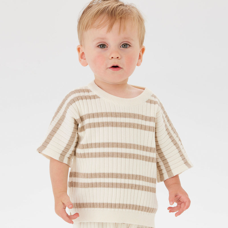 Slouchy Knit Rib Tee - Neutral Stripe