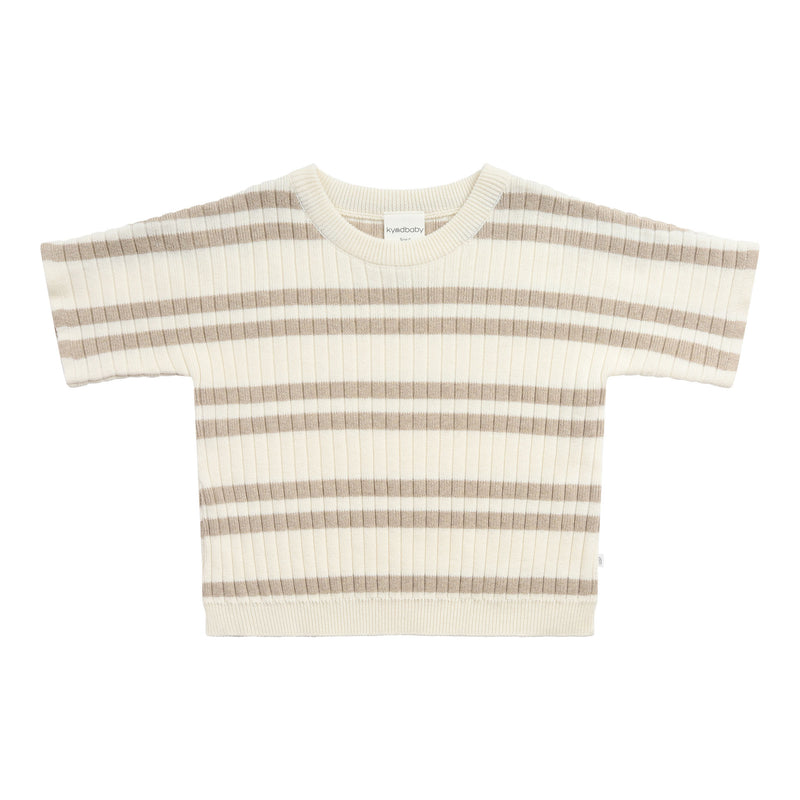 Slouchy Knit Rib Tee - Neutral Stripe