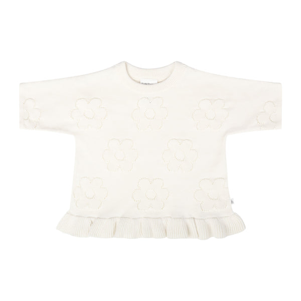 Pointelle Knit Frill Tee - Pristine