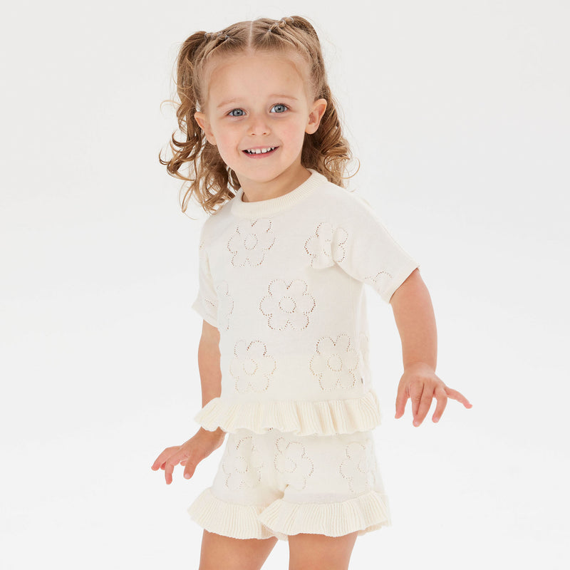 Pointelle Frill Knit Short - Pristine