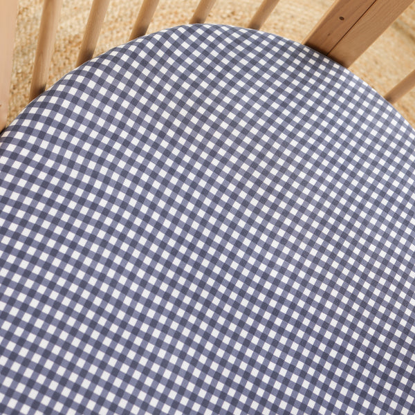 Fitted Cot Sheet - Navy Gingham