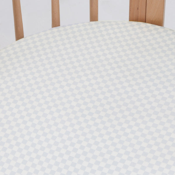 Fitted Cot Sheet - Sky Blue Grid