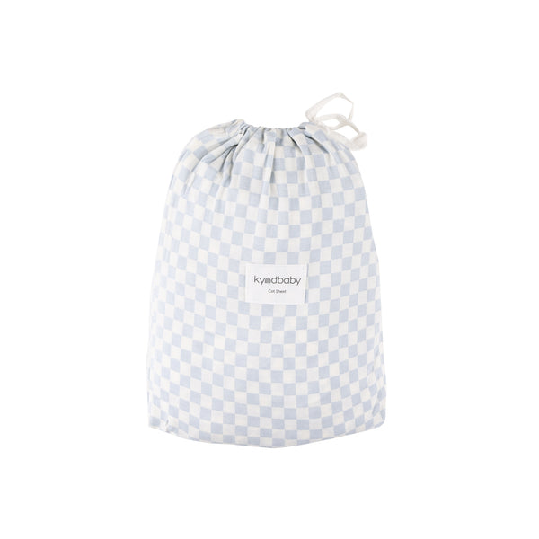 Fitted Cot Sheet - Sky Blue Grid