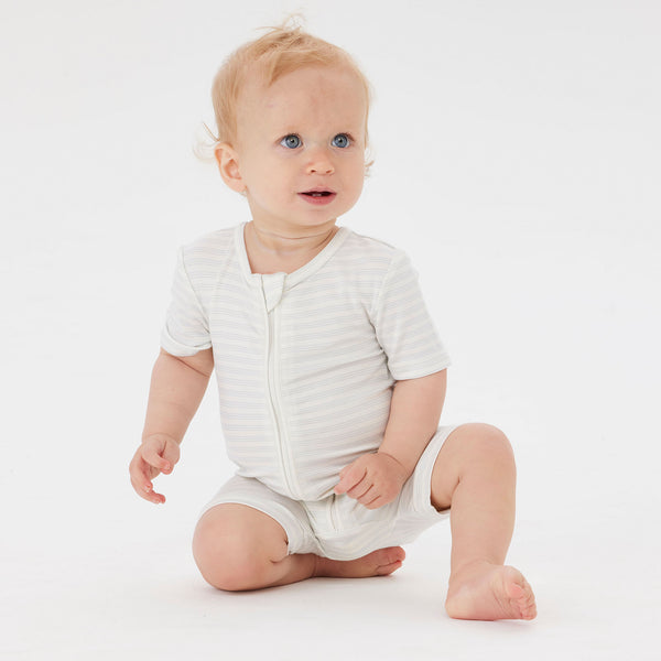 Day or Night Onesie Short Sleeve - Sky Blue Stripe