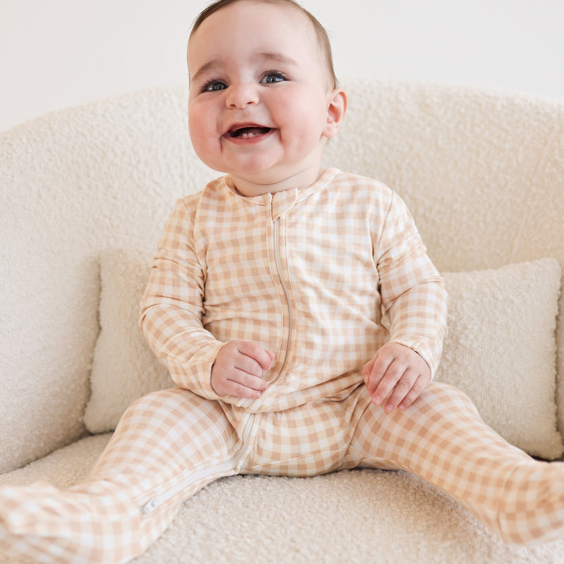 Day or Night Onesie - Neutral Gingham