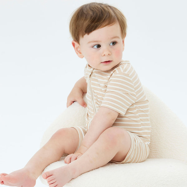 Day or Night Onesie Short Sleeve - Neutral Stripe