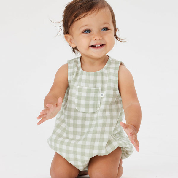 Sleeveless Romper - Sage Gingham