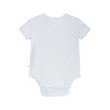 Comfy Bodysuit Short Sleeve - Sky Blue Grid