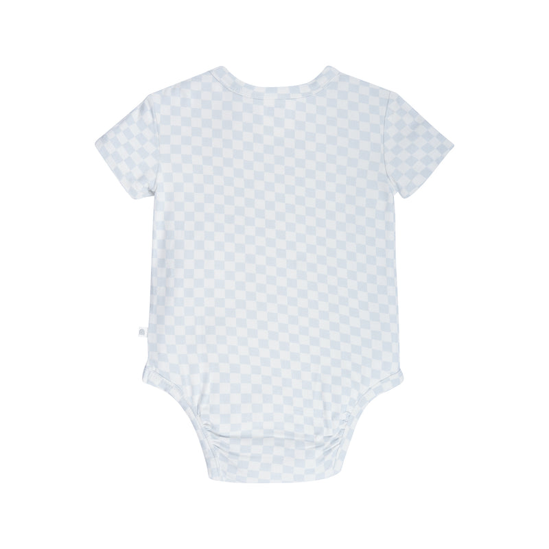 Comfy Bodysuit Short Sleeve - Sky Blue Grid