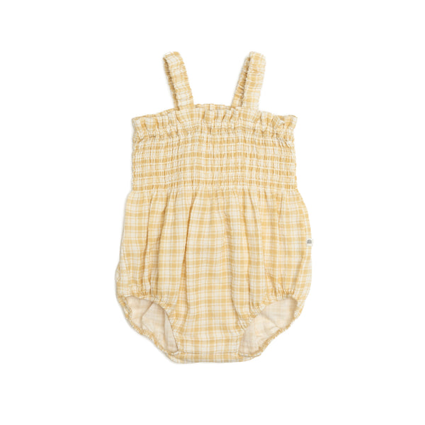 Shirred Romper - Sandcastle Check