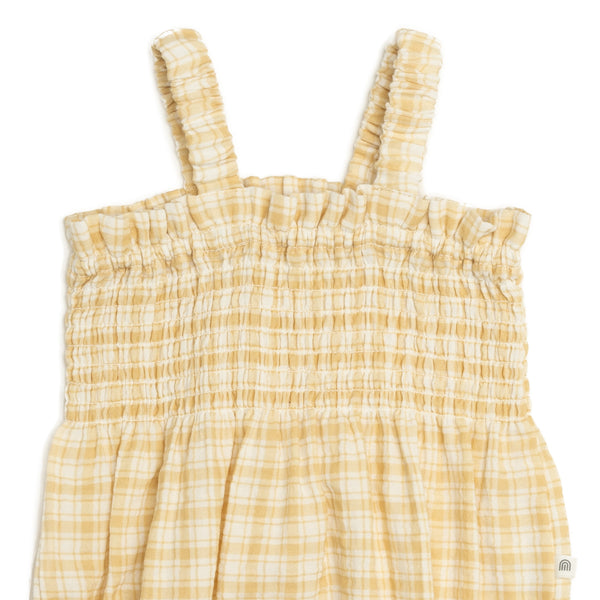 Shirred Romper - Sandcastle Check