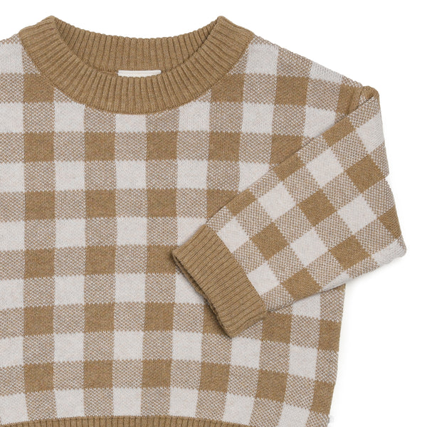 Jacquard Knit Jumper - Neutral Gingham